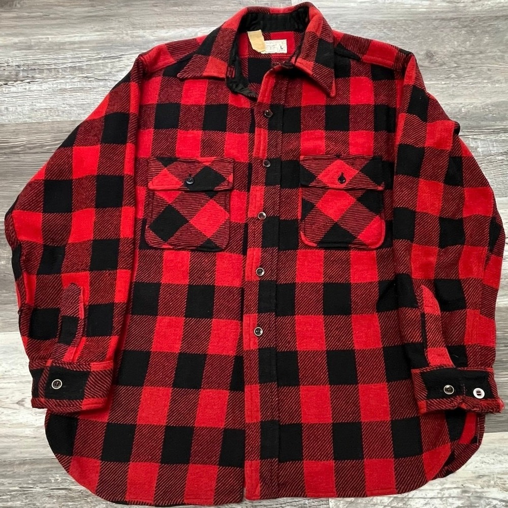 Vintage 70s Towncraft JCPenney Buffalo Men L Tartan‎ Plaid Wool Flannel Jacket